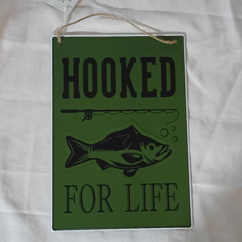 Hooked for Life Green Fishing Sign